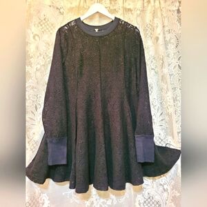 Free People Womens Sz L Black See Through Flowing Sweater Blouse
